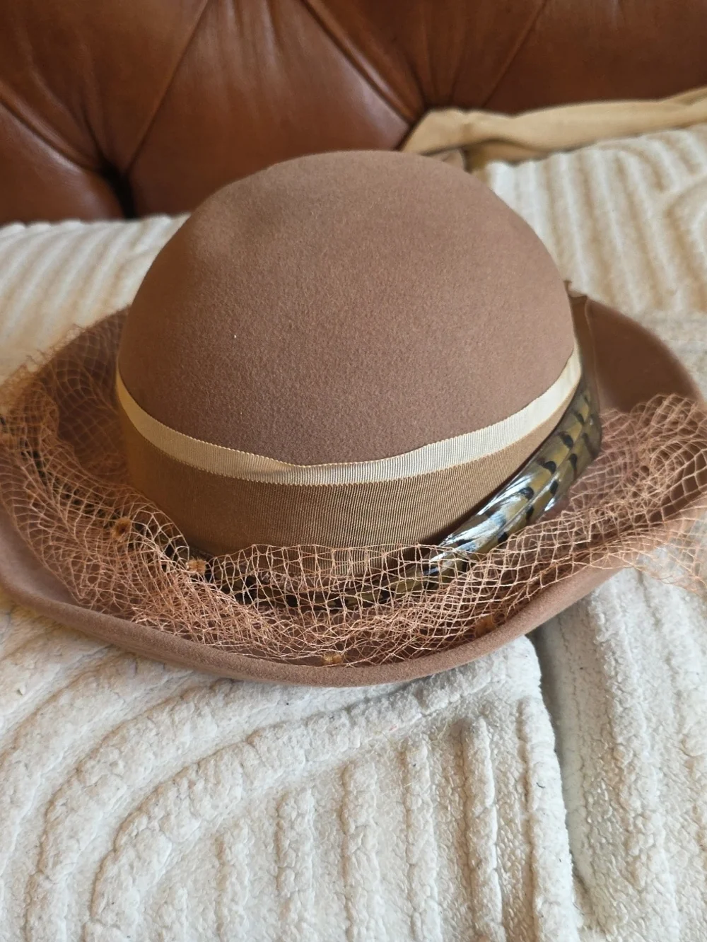 2 Tufted Felt Hats  in Warm Brown
